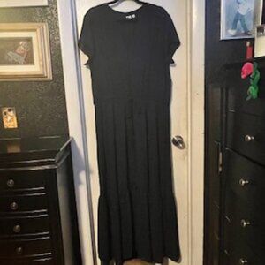 Gap XL navy chiffon/poly maxi; split neck; tie-waist